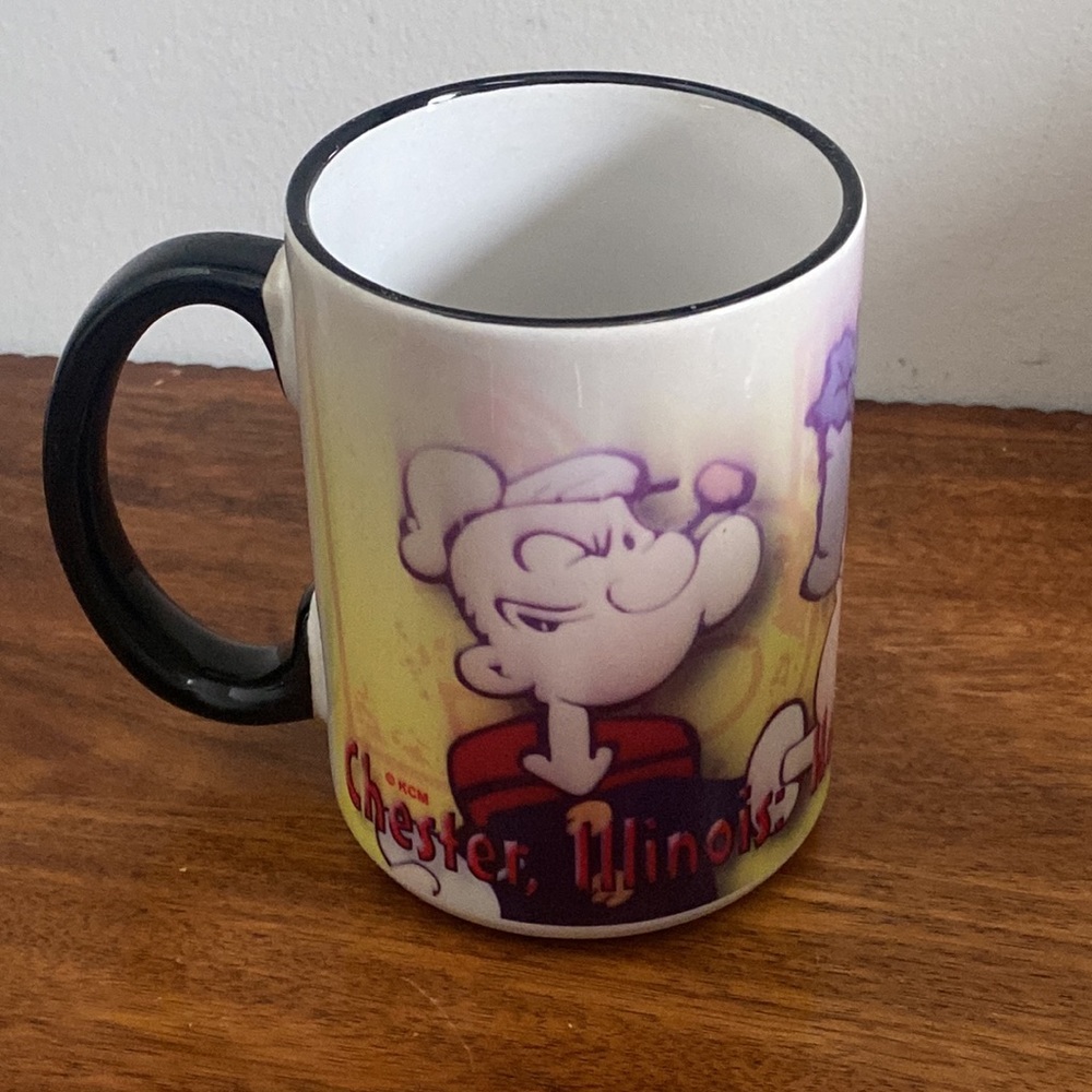 Vintage Popeye Mug Chester Illinois Home of Popeye Statue 2-Sided